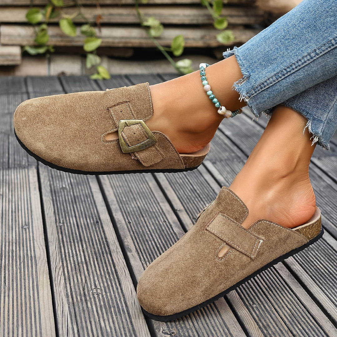 Daro Suede Buckle Clogs