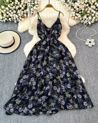 Boho Floral Print Spaghetti Strap A-Line Dress – Summer Beach Vacation Cami Dress
