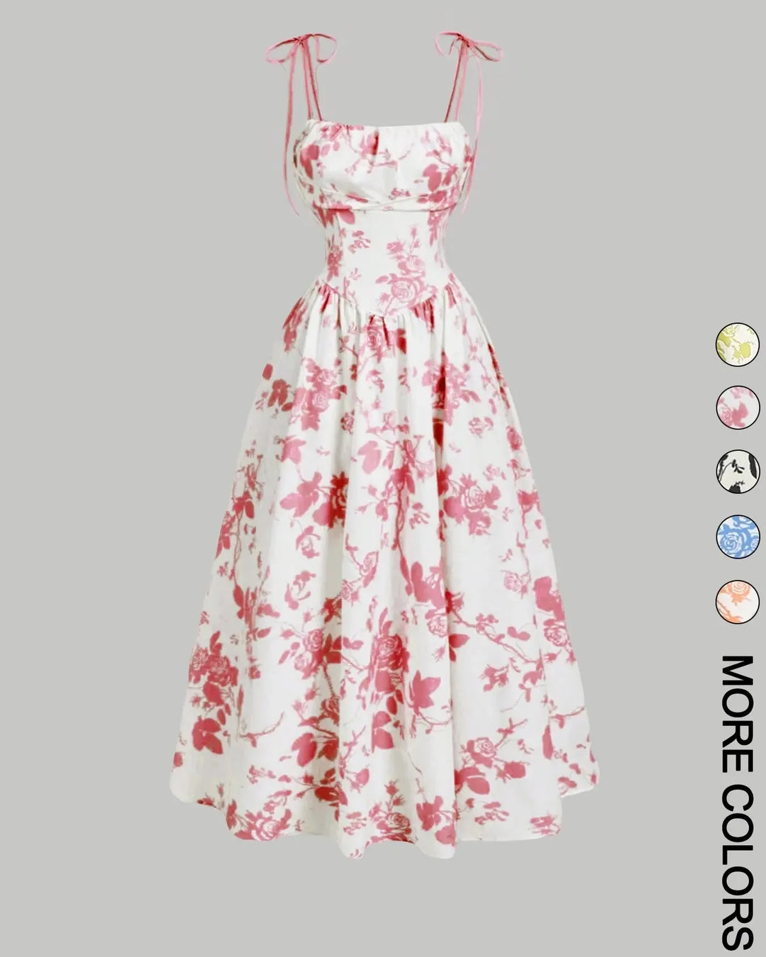Curvy Floral Print Tie Shoulder Midi Cami Dress