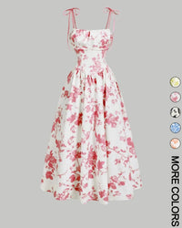 Curvy Floral Print Tie Shoulder Midi Cami Dress