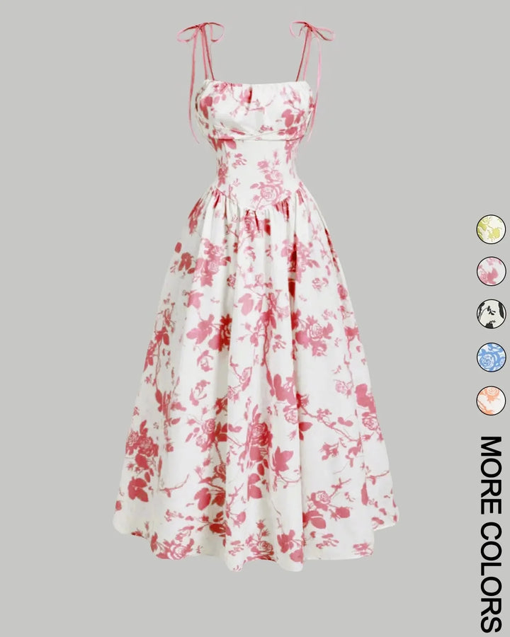 Curvy Floral Print Tie Shoulder Midi Cami Dress