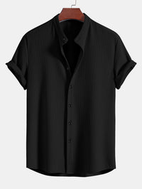 Monaco Ribbed Cotton Mandarin Collar Shirt
