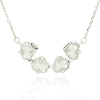 Sterling Silver Magnetic Shell Folding Four Leaf Clover Necklace