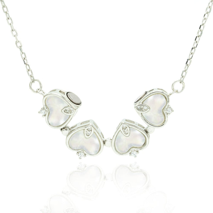 Sterling Silver Magnetic Shell Folding Four Leaf Clover Necklace