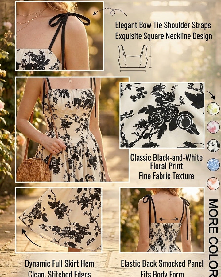 Curvy Floral Print Tie Shoulder Midi Cami Dress