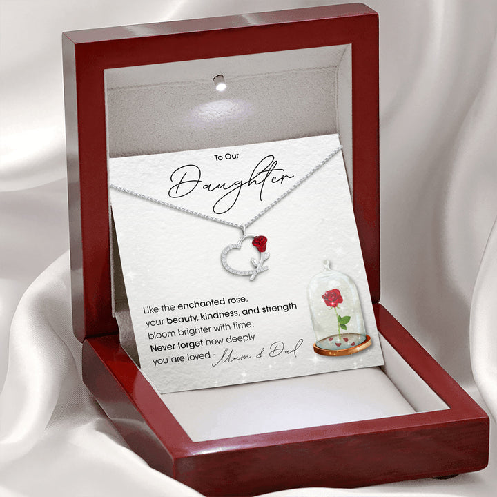 "TO MY DAUGHTER" - Silver Rose Heart Necklace